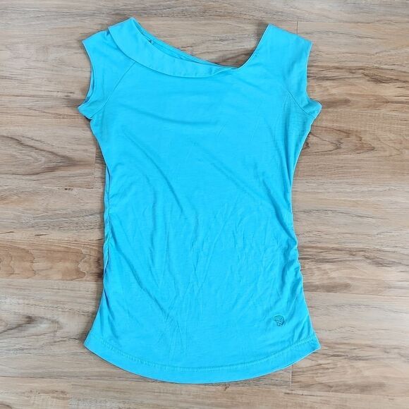 🐞Mountain Hardwear Blue Short Sleeve Collared Top Medium - Picture 1 of 12